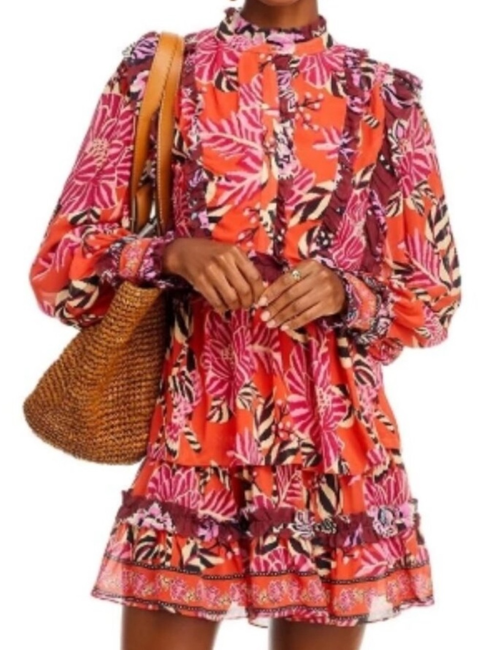 FARM Rio Pink & Orange Floral Ruffle Mini Dress - Picture 2 of 8